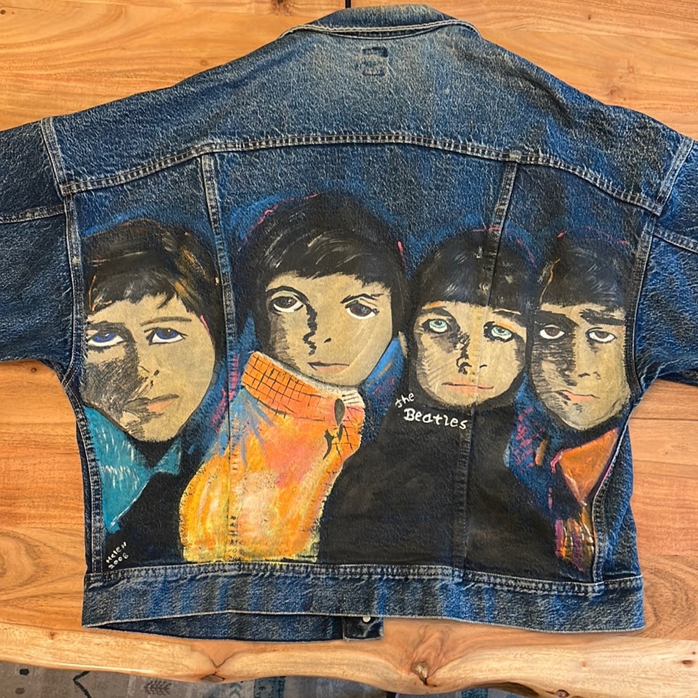 BEATLES painted folk art Jean jacket- Large
